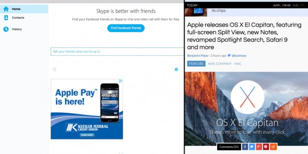 Skype si aggiorna e supporta la Split View in OS X El Capitan