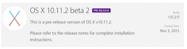 Disponibile la seconda beta di OS X 10.11.2