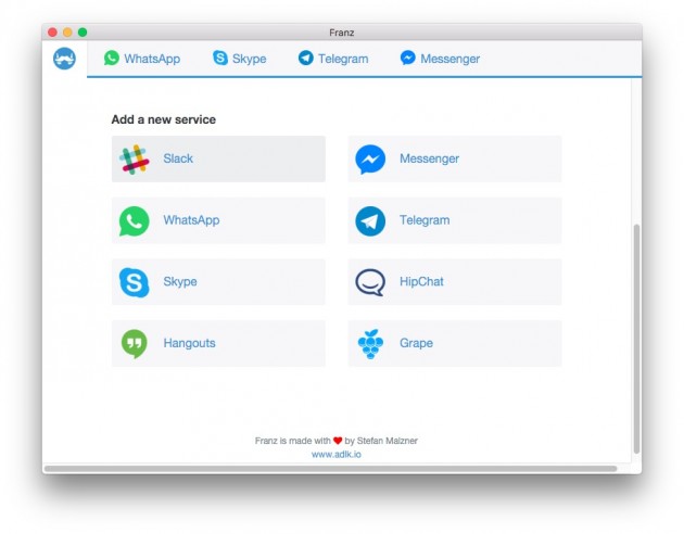 Franz: app gratuita con cui utilizzare WhatsApp, Telegram, Skype, Facebook Messenger su Mac