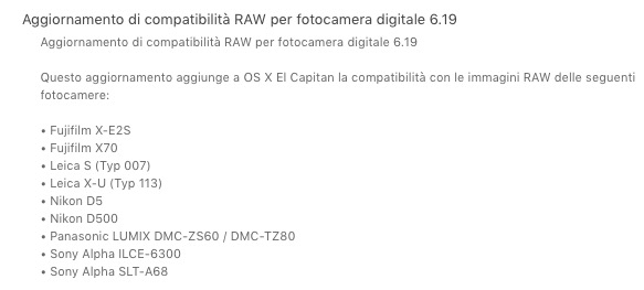 Nuovo aggiornamento RAW su OS X