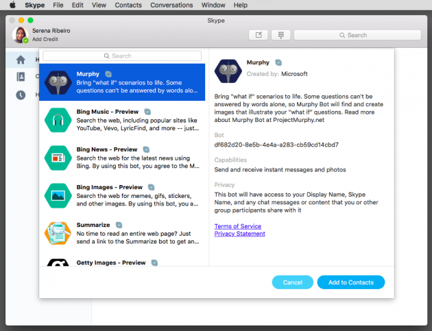 ricerca bot skype mac