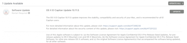Apple rilascia OS X 10.11.5 El Capitan