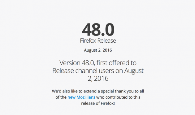 Mozilla rilascia il nuovo Firefox (versione 48.0)