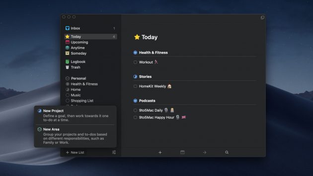 Things 3 è ora ottimizzato per macOS Mojave