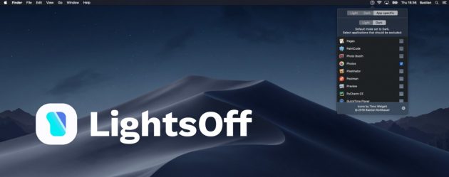 LightsOff: disattivare la modalità scura di Mojave solo per alcuni programmi