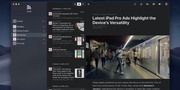 Reeder 4: arriva una nuova veste con parecchie novità e la dark mode