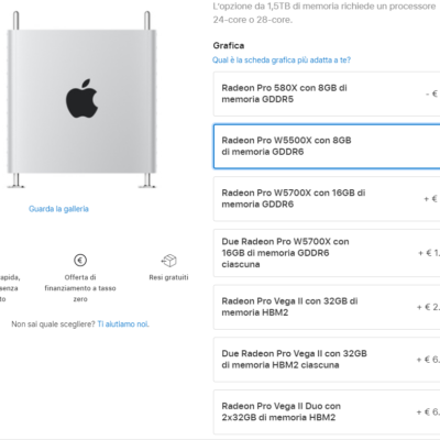 Mac Pro configurabile con la GPU Radeon Pro W5500X