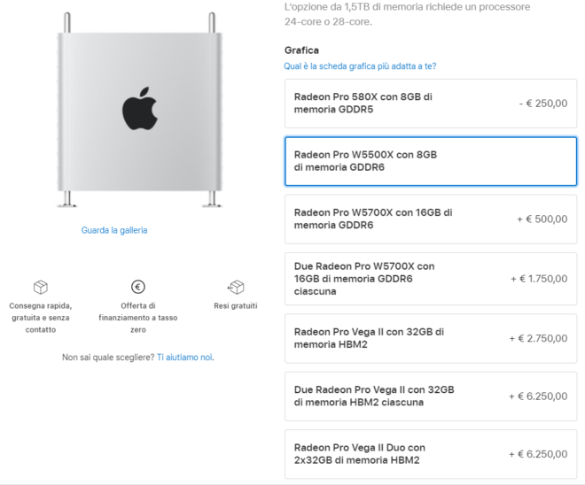 Mac Pro configurabile con la GPU Radeon Pro W5500X