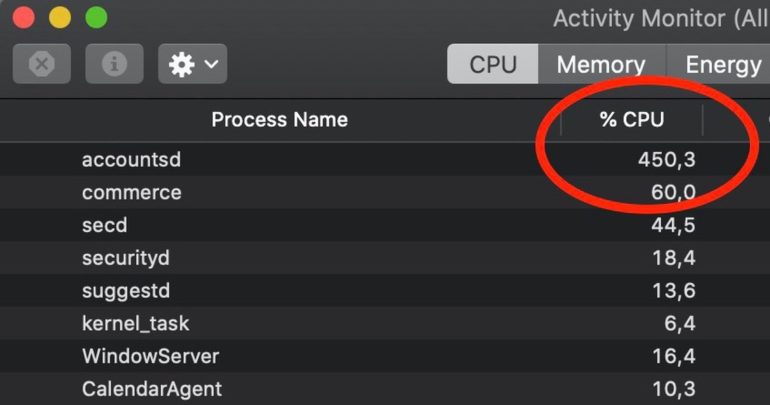 accountsd problema cpu mac