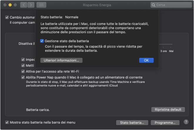 Mac M1, la gestione stato batteria non è disattivabile