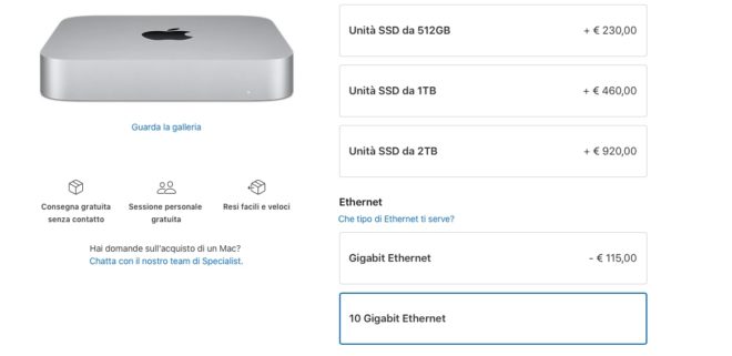 Mac mini M1 disponibile con porta Ethernet 10 Gigabit