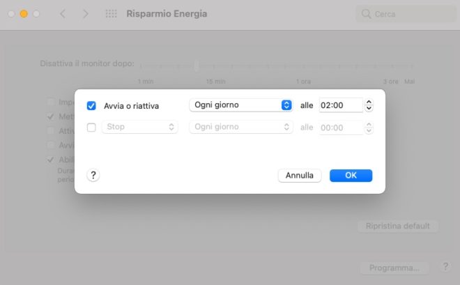 Come programmare il riavvio notturno del Mac