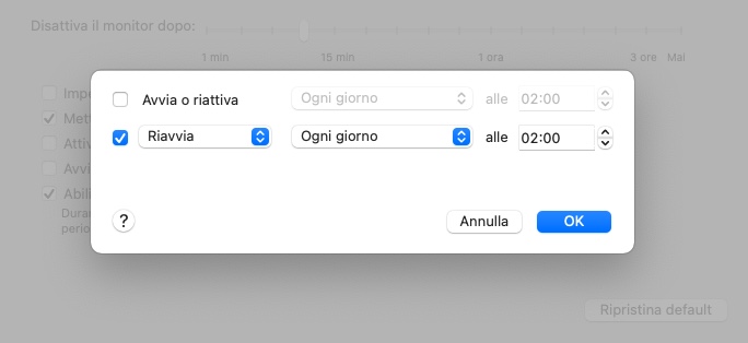 riavvio automatico mac
