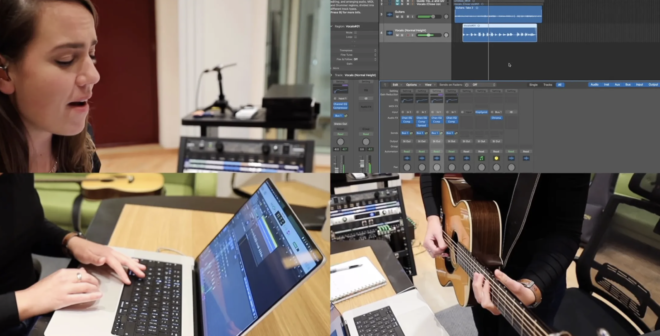 Mary Spender registra un videoclip utilizzando le periferiche integrate del suo MacBook Pro