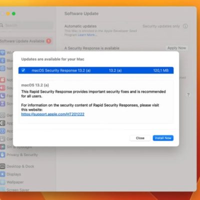 Rapid Security Response migliora la sicurezza su macOS Ventura 13.2