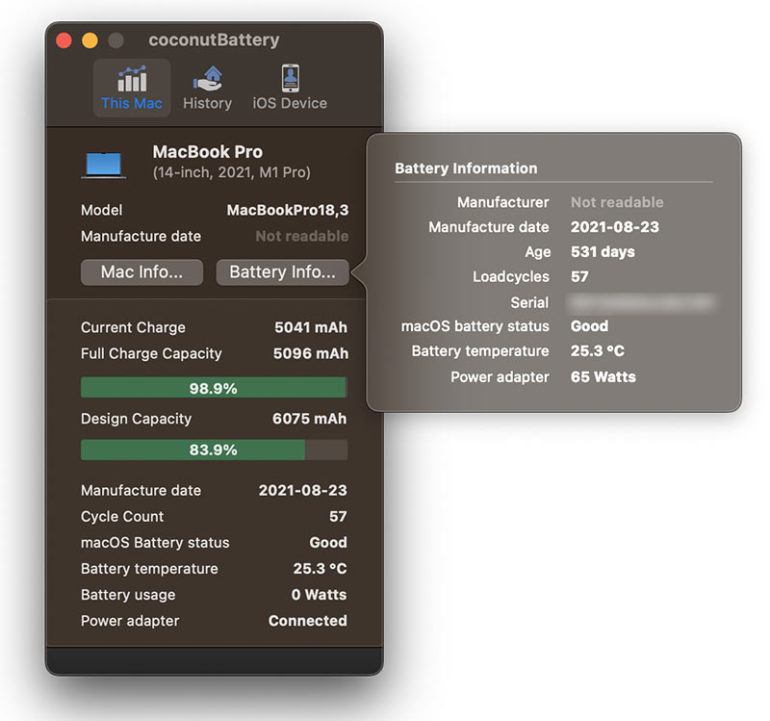 coconut battery stato batteria mac