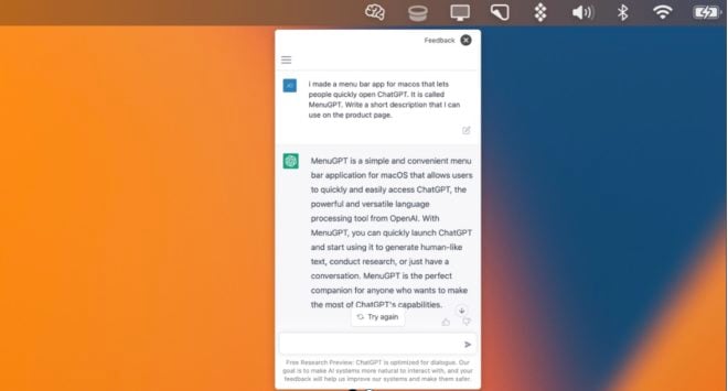 ChatGPT nella barra menu del Mac grazie a MacGPT