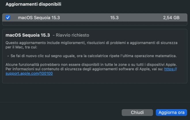 macOS Sequoia 15.3 ora disponibile al download