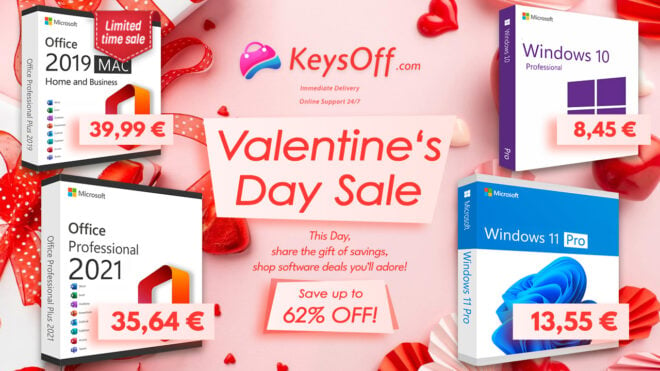 Microsoft Office su Mac o PC a partire da 15€ su Keysoff questo San Valentino