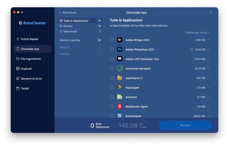Disinstallazione delle app Mac BuhoCleaner