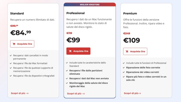 Prezzi e versioni Stellar Data Recovery Mac